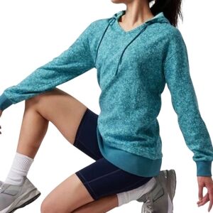 Athleta Sundown Alliance Hoodie Rustic Teal Cotton Floral Women's size Medium